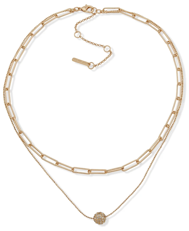 Nine West Glass Stone Gold-Tone Two-Row Necklace