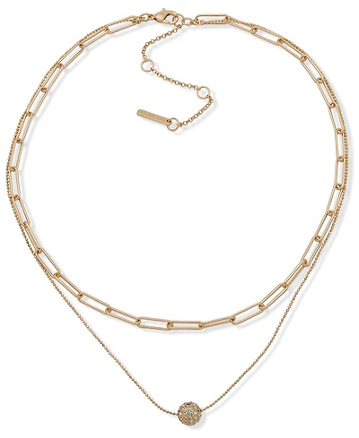 Nine West Glass Stone Gold-Tone Two-Row Necklace