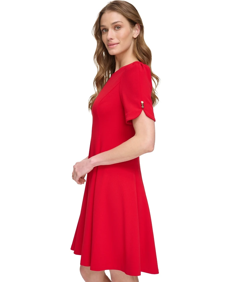 Dkny Women's Short Sleeve Fit and Flare Dress