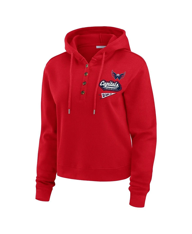 Wear by Erin Andrews Women's Red Washington Capitals Waffle-Knit Pullover Hoodie