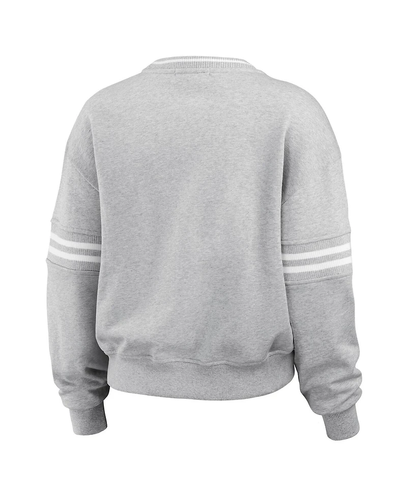 Wear by Erin Andrews Women's Heather Gray Pitt Panthers Classic Stripe Pullover Sweater