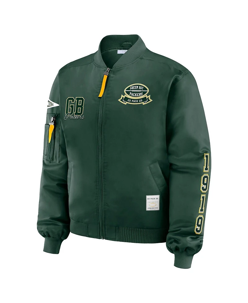 Wear by Erin Andrews Women's Green Green Bay Packers Patch Full-Zip Bomber Jacket