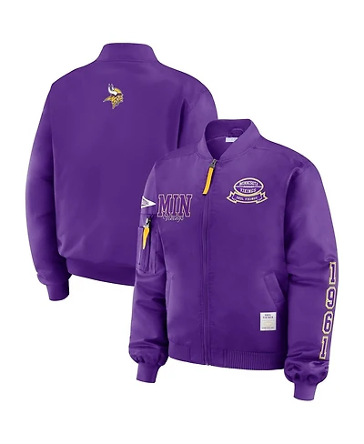 Wear by Erin Andrews Women's Purple Minnesota Vikings Patch Full-Zip Bomber Jacket