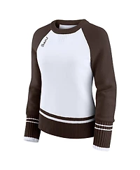 Wear by Erin Andrews Women's White/Brown Cleveland Browns Color Block Raglan Sweater