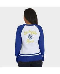 Wear by Erin Andrews Women's White/Royal Los Angeles Rams Color Block Raglan Sweater