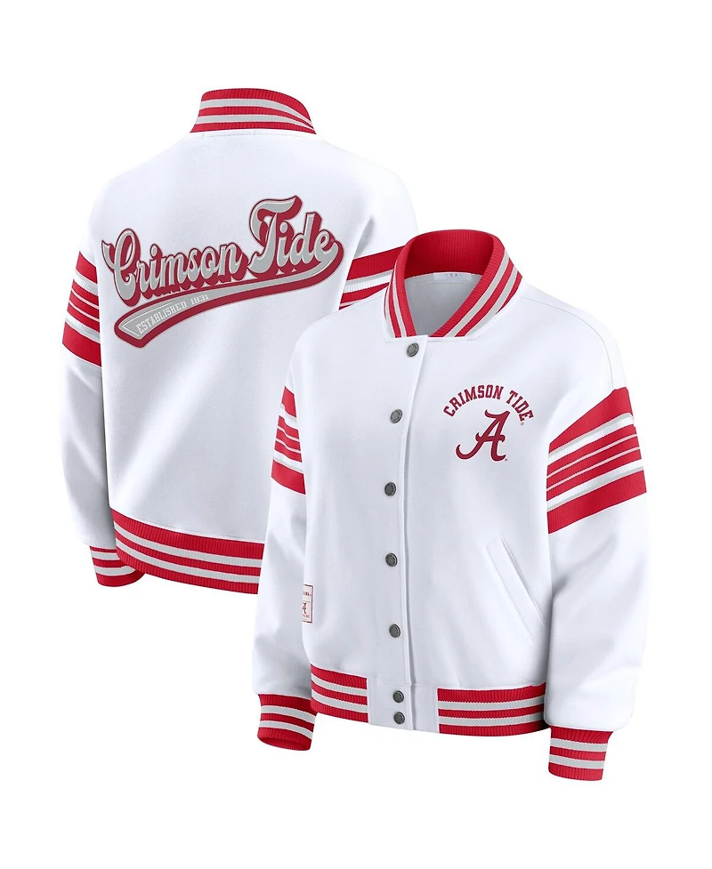 Wear by Erin Andrews Women's White/Crimson Alabama Crimson Tide Satin Stitch Full-Snap Fleece Sweatshirt Jacket
