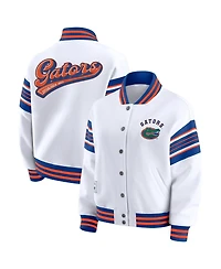 Wear by Erin Andrews Women's White/Royal Florida Gators Satin Stitch Full-Snap Fleece Sweatshirt Jacket