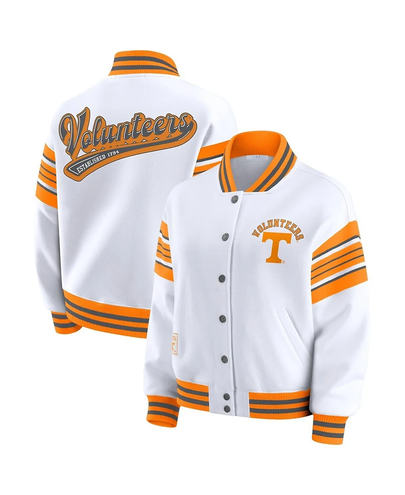 Wear by Erin Andrews Women's White/Tennessee Orange Tennessee Volunteers Satin Stitch Full-Snap Fleece Sweatshirt Jacket