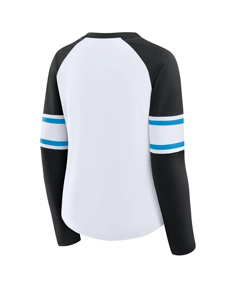 Fanatics Women's White/Black Carolina Panthers Redzone Blitz Package Raglan Lace-Up V-Neck Long Sleeve T-Shirt