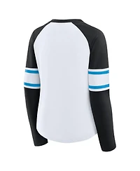 Fanatics Women's White/Black Carolina Panthers Redzone Blitz Package Raglan Lace-Up V-Neck Long Sleeve T-Shirt