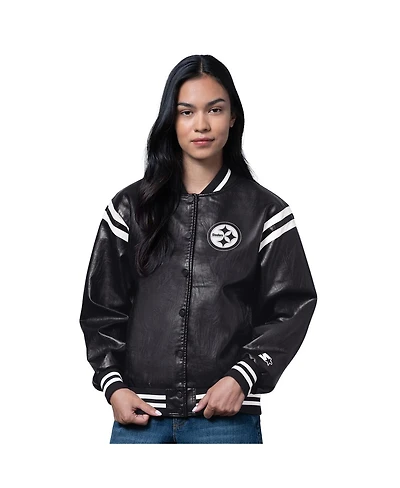 Starter Women's Black/White Pittsburgh Steelers High Heat Full-Snap Varsity Jacket