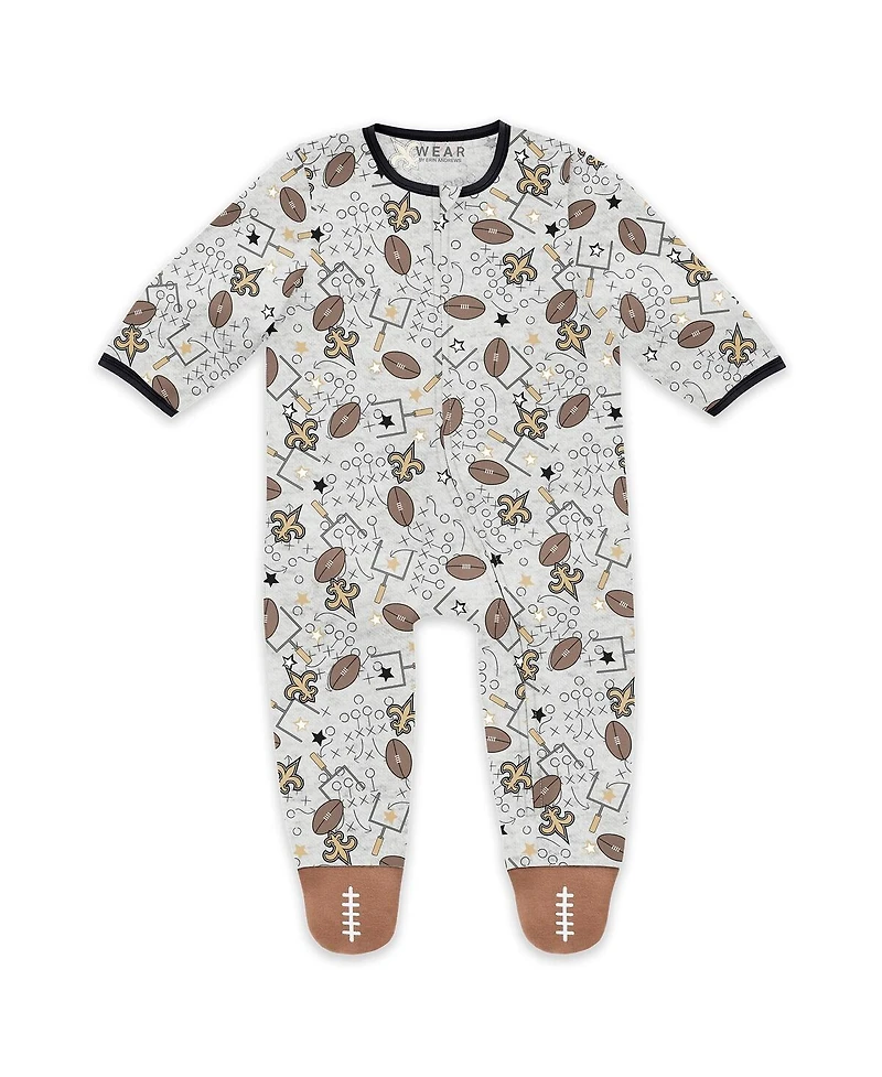 Wear by Erin Andrews Baby Boys and Girls Newborn New Orleans Saints Sleep Play Full-Zip Sleeper Bib Set