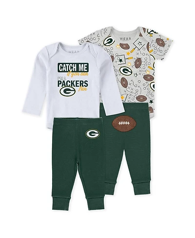 Wear by Erin Andrews Baby Boys and Girls Newborn 3-Piece Green Bay Packers Turn Me Around Bodysuits Pant Set