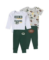 Wear by Erin Andrews Baby Boys and Girls Newborn 3-Piece Green Bay Packers Turn Me Around Bodysuits Pant Set