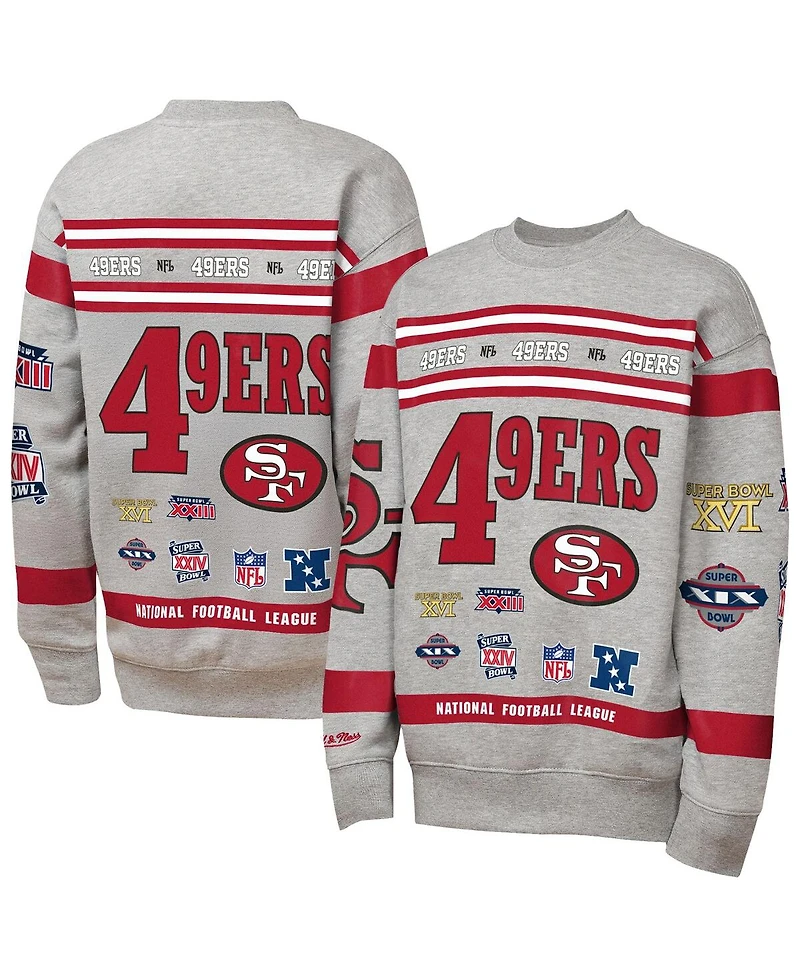 Mitchell & Ness Big Boys and Girls Gray San Francisco 49ers Throwback All-Over Print Fleece Sweatshirt