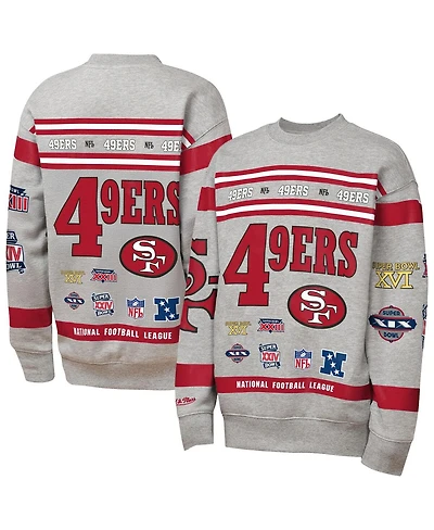 Mitchell & Ness Big Boys and Girls Gray San Francisco 49ers Throwback All-Over Print Fleece Sweatshirt