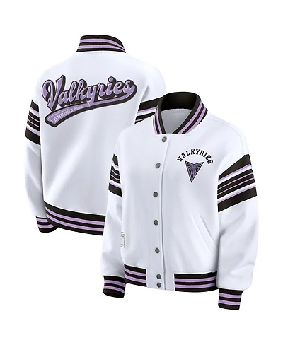 Wear by Erin Andrews Women's White/Black Golden State Valkyries Plus Full-Snap Fleece Sweatshirt Jacket