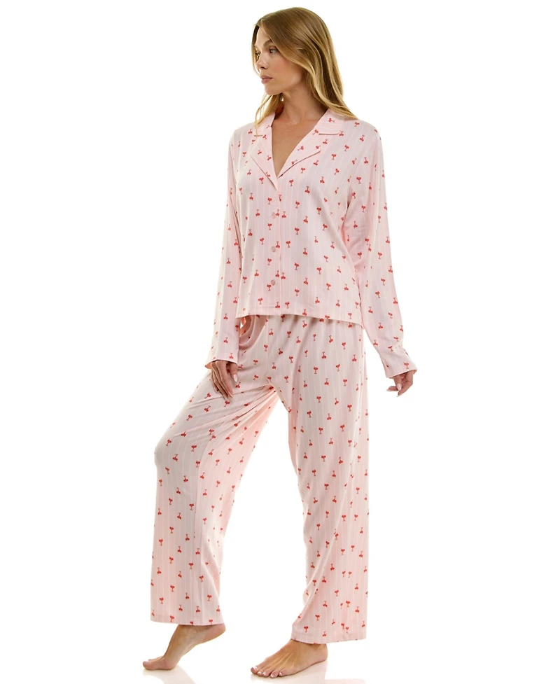 Sincerely Jules Women's Long Sleeve Top and Bottom 2-Piece Notch Collar Set