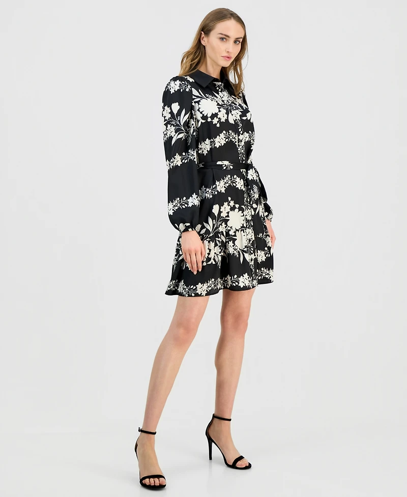 Anne Klein Women's Floral Tiered-Hem Shirtdress