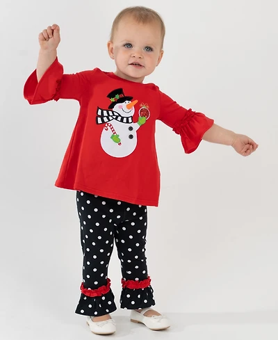 Rare Editions Baby Girls 2-Piece Snowman Applique Top and Polka Dots Leggings Set