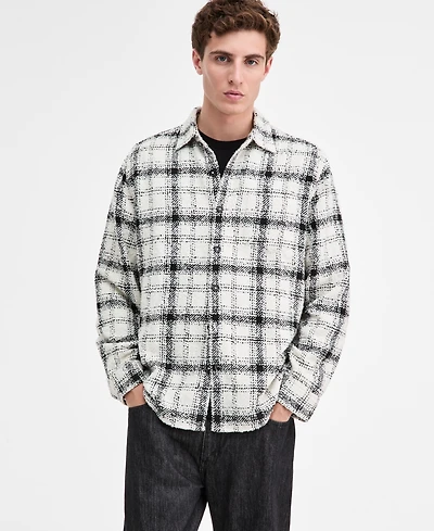Guess Men's Winston Long Sleeve Tweed Plaid Button-Front Shirt-Jacket
