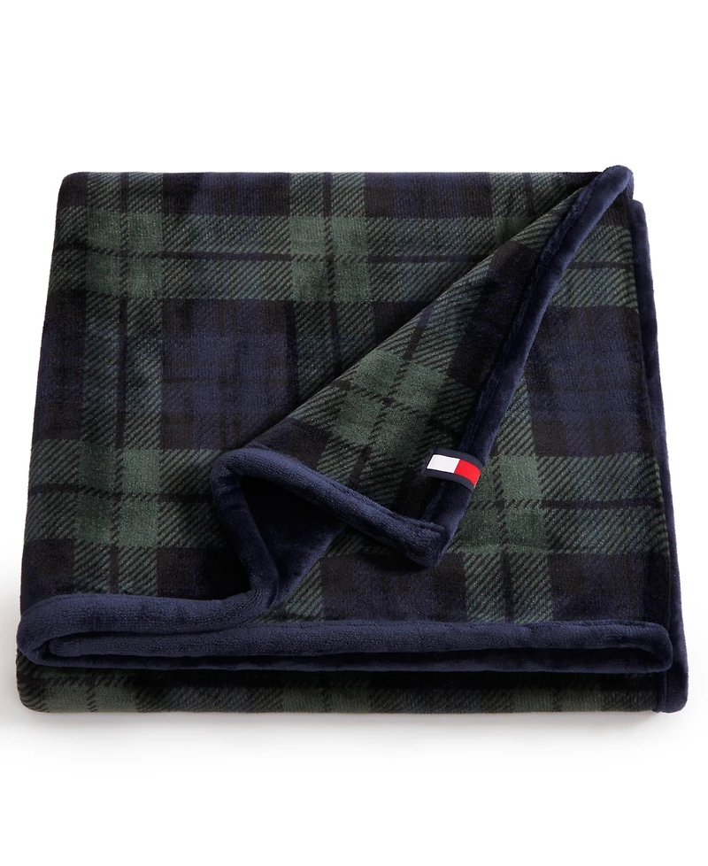 Tommy Hilfiger Printed Plush Plaid Throw Blanket, 70" x 50"