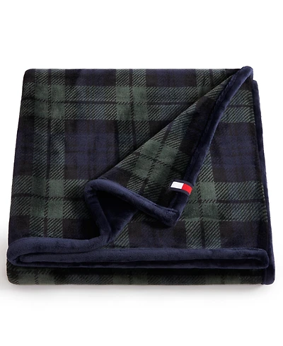 Tommy Hilfiger Printed Plush Plaid Throw Blanket, 70" x 50"