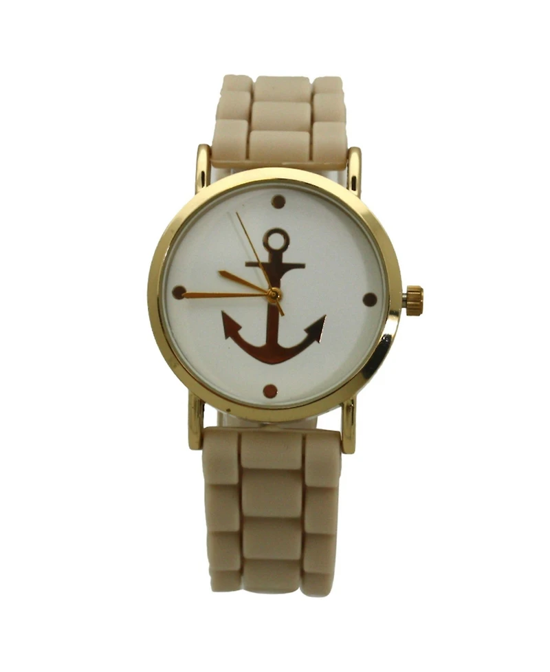 Cream Anchor Emblem Silicone Band Watch