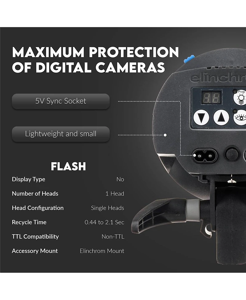 Elinchrom D-Lite Rx One 100Ws Compact Monolight, Bundle with Flashpoint 9.5' Pro Air-Cushioned Stand and Weight Sand Bag