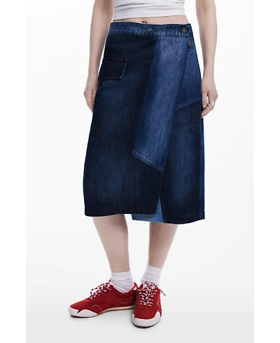 Desigual Women's Crossed denim midi skirt