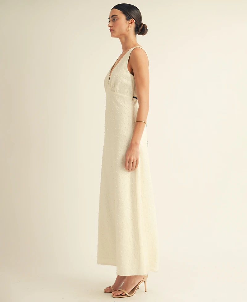 Arose Studio, Inc Women's V-Neck Scalloped Lace Tie-Back Slip Midi Dress