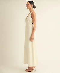 Arose Studio, Inc Women's V-Neck Scalloped Lace Tie-Back Slip Midi Dress