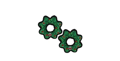 Tuffy Holiday Medium Gear Ring Wreath 2 Pack, Durable Plush Squeaky Dog Toy