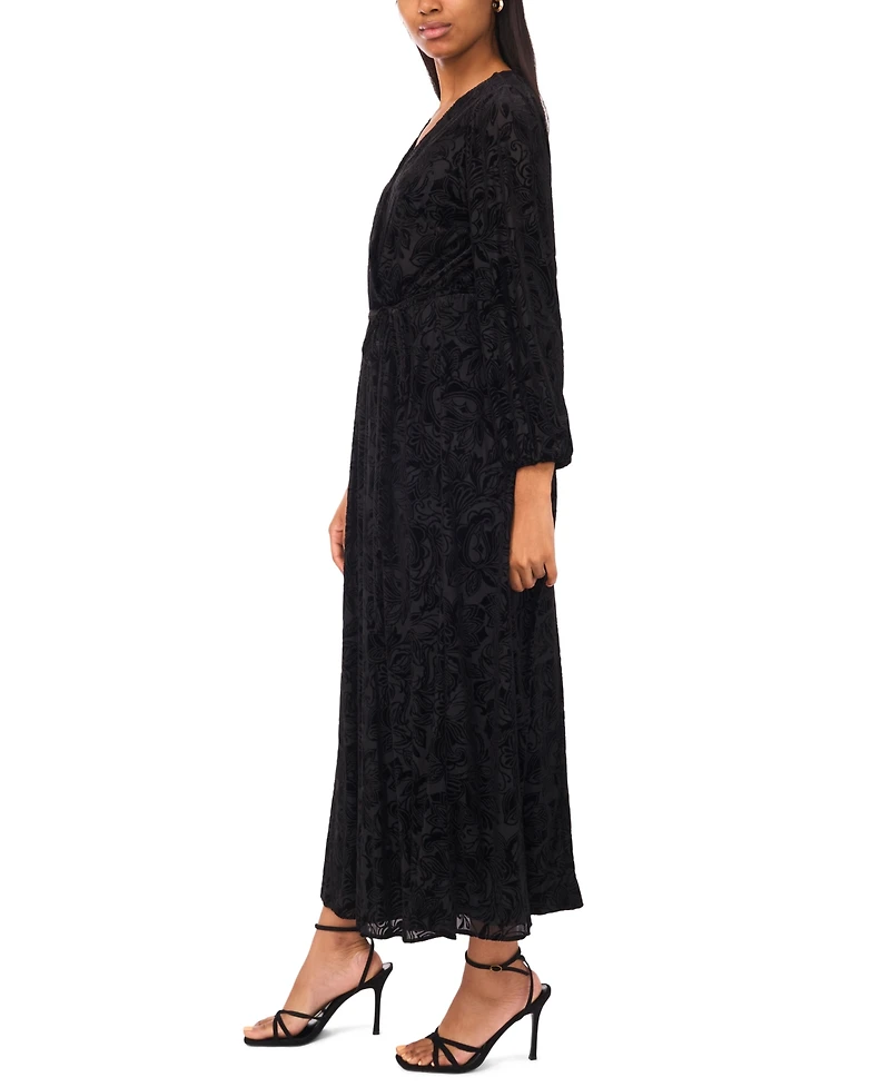 Msk Women's Long Sleeve V-Neck Velvet Maxi Dress