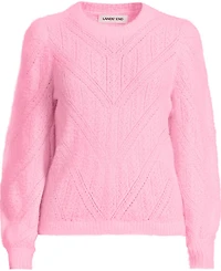 Lands' End Women's Eyelash Fuzzy Pointelle Puff Sleeve Sweater