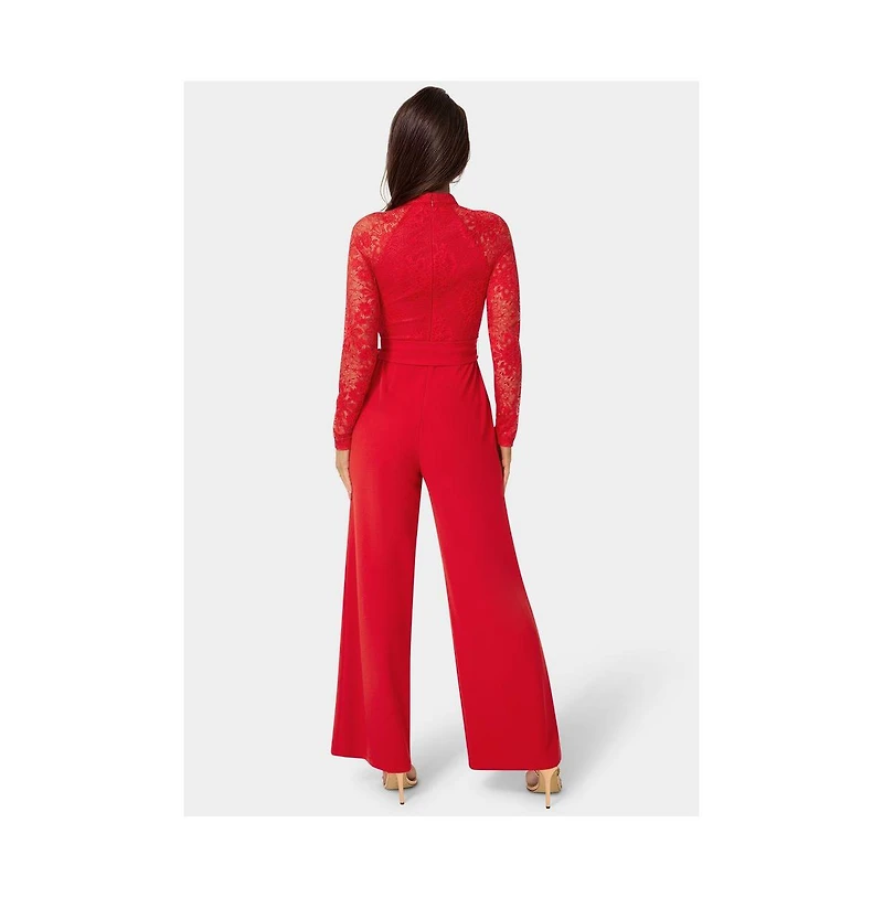 Bebe Women's Lace and Bodice Straight Leg Jumpsuit