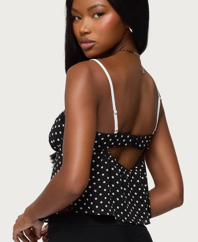 Edikted Women's Contrast Polka Dot Cupped Chiffon Top