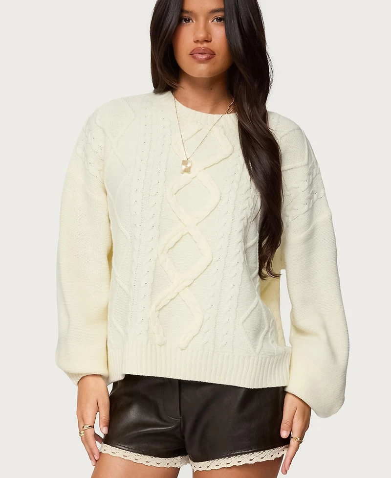 Edikted Women's Braided Cable Knit Oversized Sweater