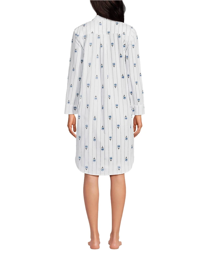 Lands' End Women's Cotton Poplin Long Sleeve Sleepshirt Nightgown