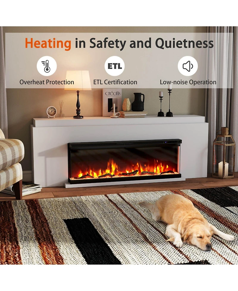 Costway 50" 3-Sided Electric Fireplace Insert with Remote Control, Adjustable Thermostat, and Wall-Mount or Recessed Installation