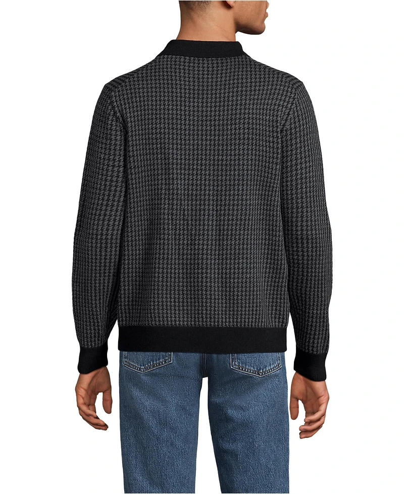 Lands' End Men's Long Sleeve Washable Merino Button Through Sweater Polo