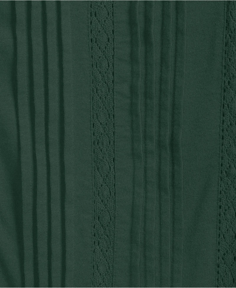 Lands' End Women's Lightweight Jersey Lace Mix Long Sleeve Pintuck Top