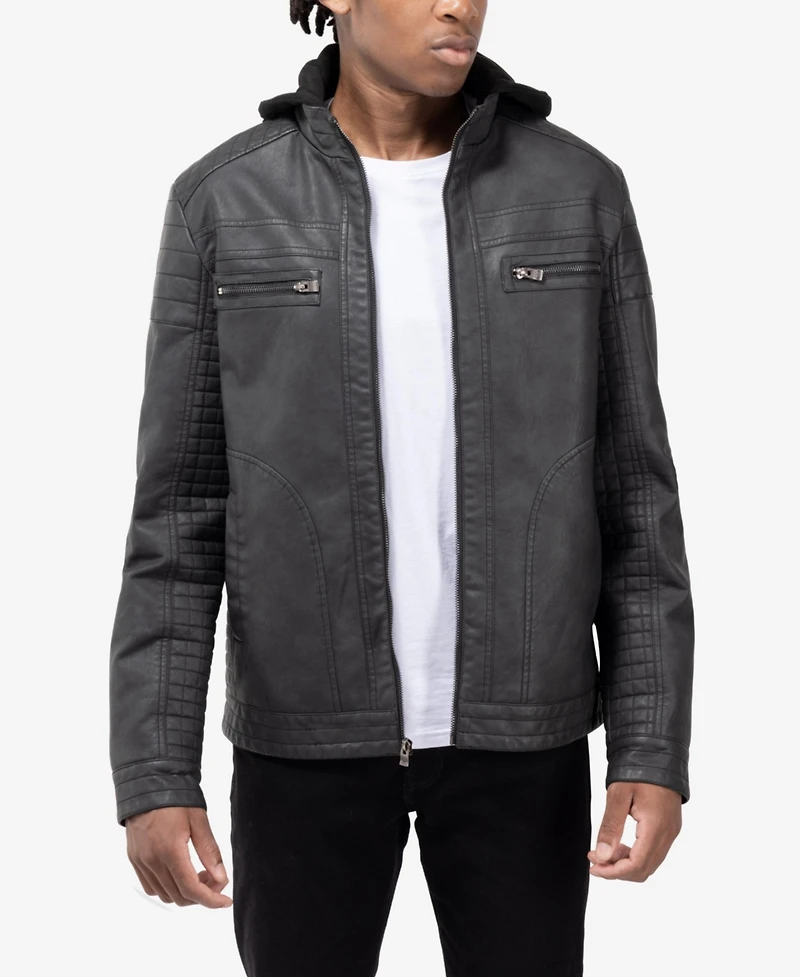 Xray Men's Pu Leather Jacket With Hood And Faux Shearling Lining