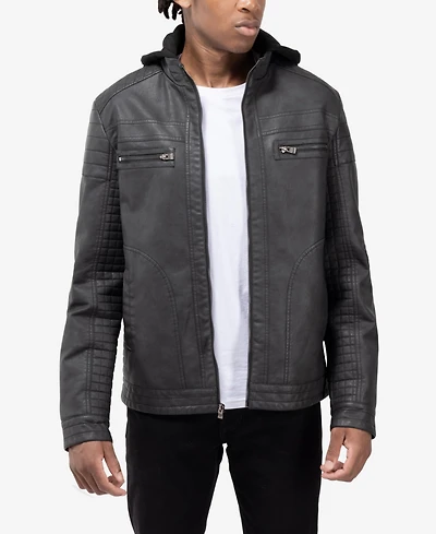 Xray Men's Pu Leather Jacket With Hood And Faux Shearling Lining