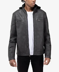 Xray Men's Pu Leather Jacket With Hood And Faux Shearling Lining