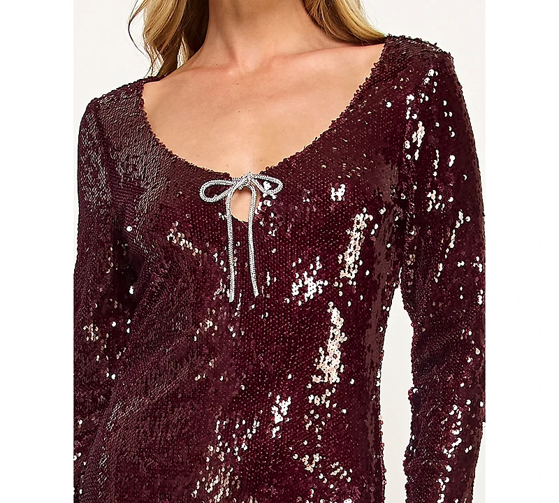 Crystal Doll Women's Long Sleeve Sequin Bodycon Dress