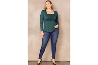 Kiyonna Women's Plus Rylan Long Sleeve Square Neck Ruched Top