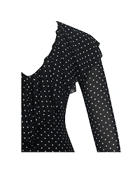 Miss Circle Women Omari Black Chiffon Polka Dot Ruffled Neckline Mini Dress