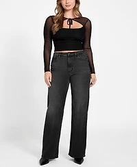 Guess Women's Lauryn Long Sleeve Tie Detail Mesh Top