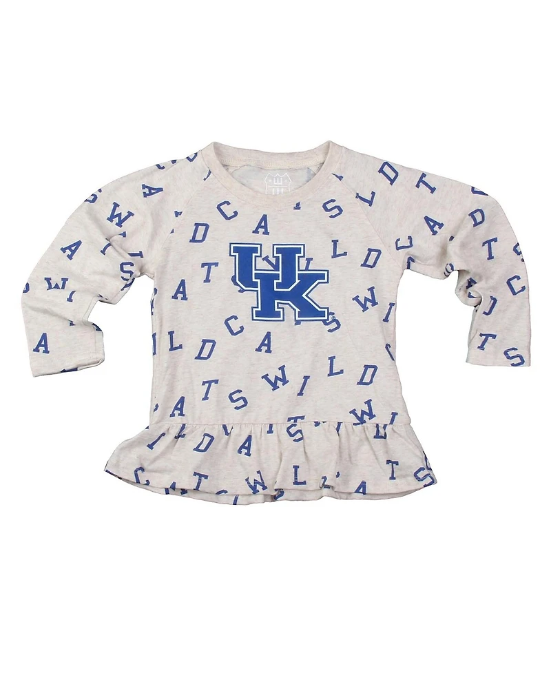 Wes & Willy Girls Toddler 2-Piece Oatmeal Kentucky Wildcats Ruffle Raglan Long Sleeve T-Shirt and Leggings Set